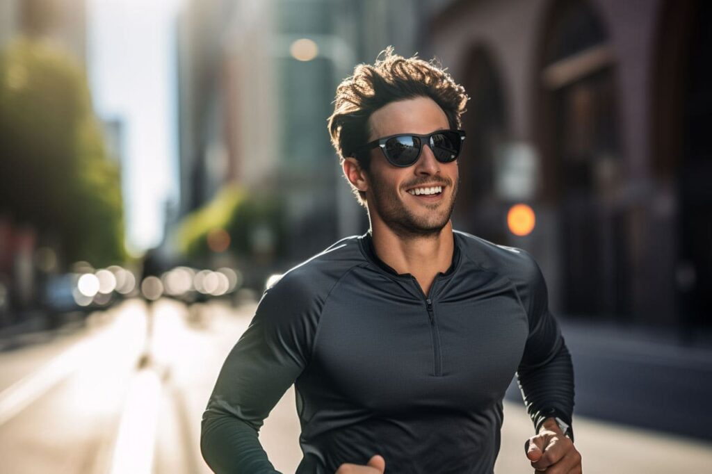 Man wearing sunglasses while training for a half marathon.