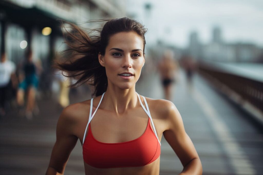 woman training for half marathon on the boardwalk